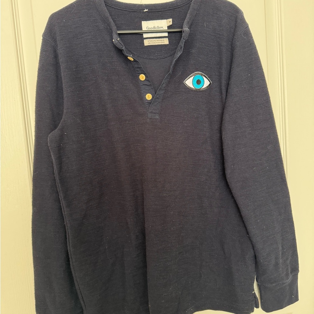 Goodfellow & Co Navy Long-Sleeve Henley with Eye Patch Emblem